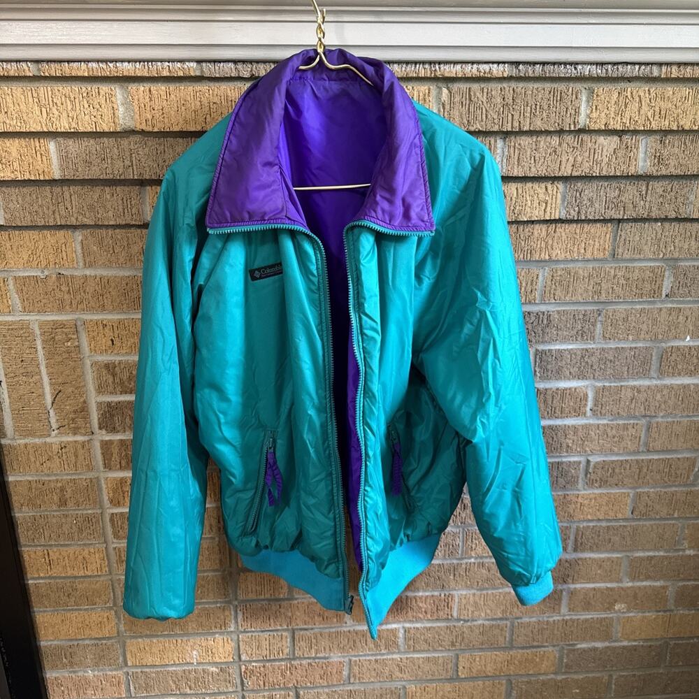 Vintage Columbia Reversible Ski Jacket Winter Coat Purple Teal Men’s Sz L Retro